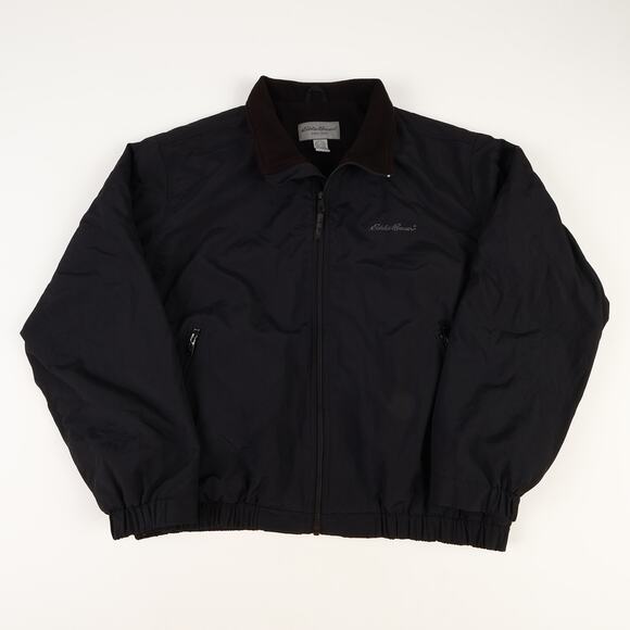 Eddie Bauer Mens Large Fleece Lined Full Zip Jacket Black Fall Winter - Picture 1 of 12